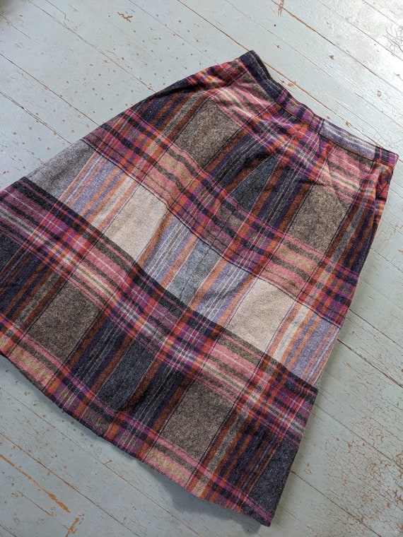 Hand sewn plaid tweed wool skirt