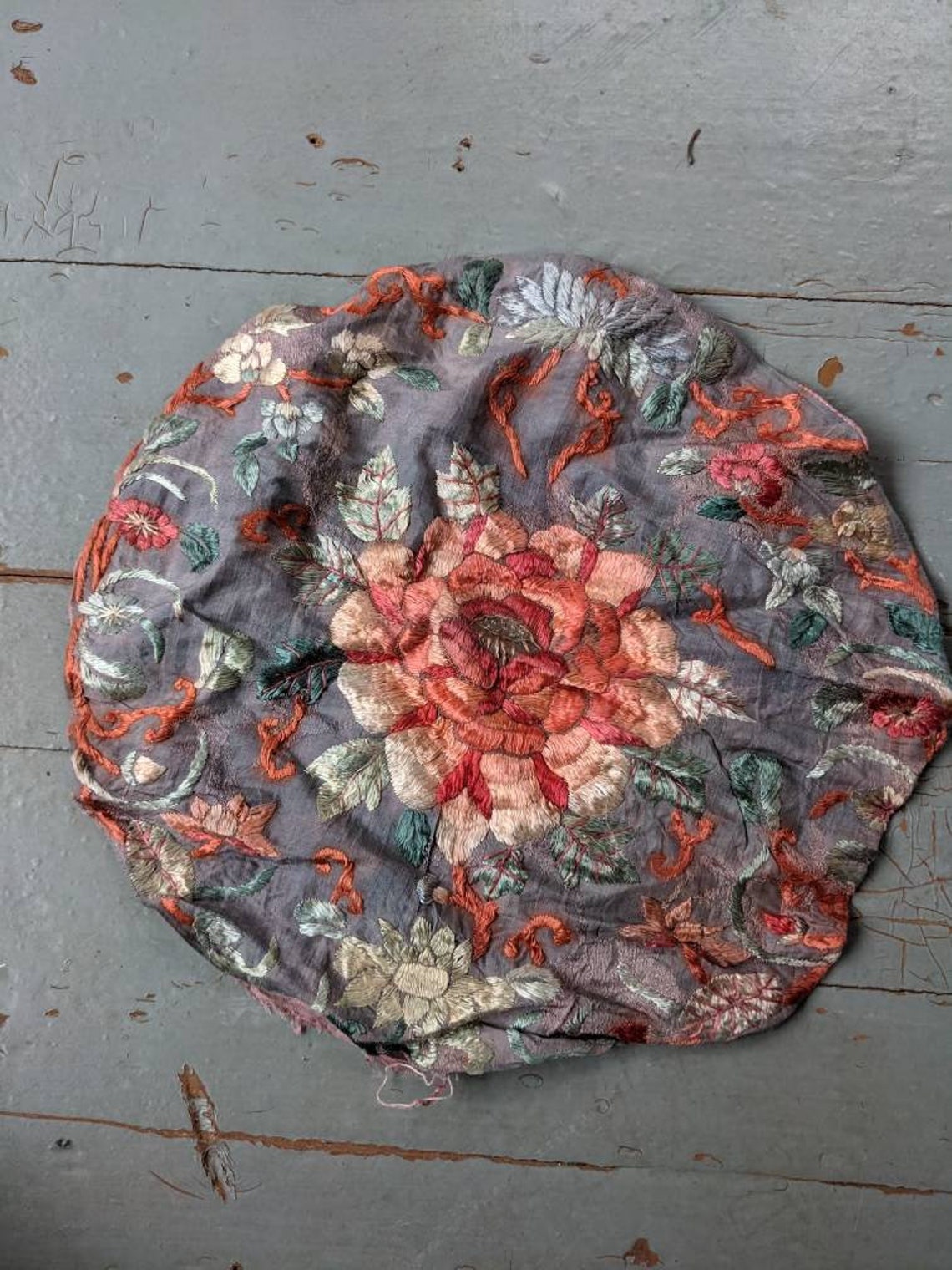 Vintage watered silk flower embroidery pillowcase Etsy