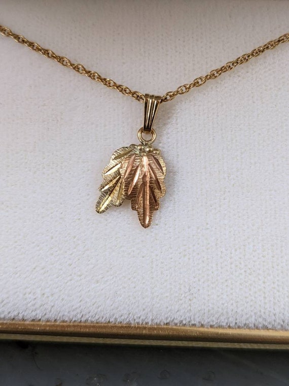 Vintage yellow and rose gold fill leaf necklace - image 2