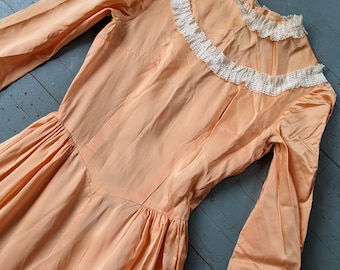 Vintage peach satin and lace gown