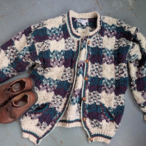 Vintage Hand Knit Wool Cardigan Ecuadorian Sweater Ethnic Vintage Hand Knit Wool Cardigan Ecuadorian Sweater Ethnic