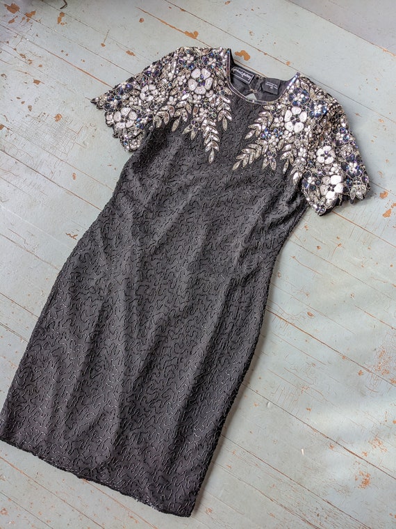 Vintage 1980s beaded silk Robert Anthony dress