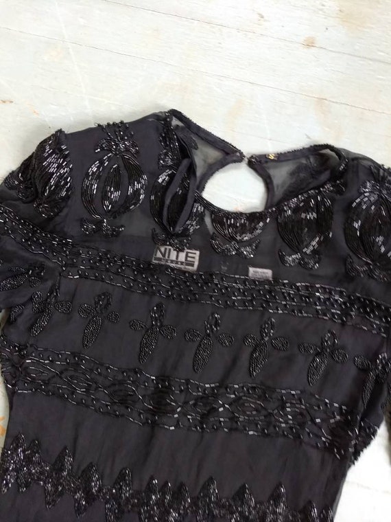 Vintage 1980s 1990s Black silk beaded dress - image 6