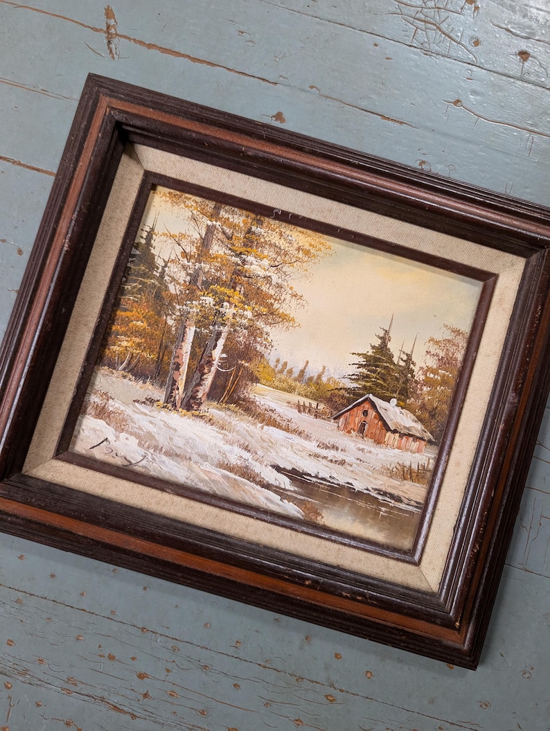 Vintage Framed Original Oil Painting of a Cabin in the Snowy Woods - Etsy