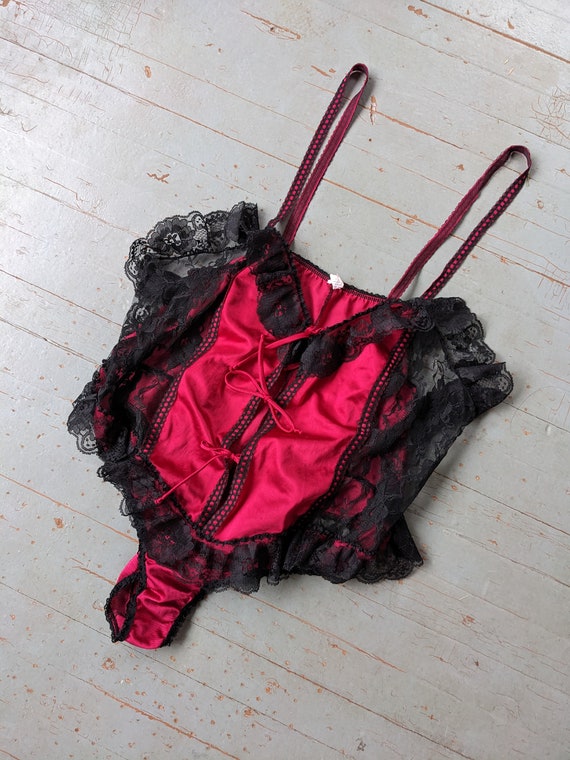 Vintage sexy black and red lace bodysuit - image 1
