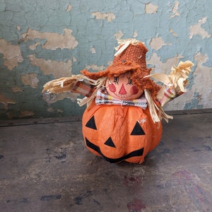 Vintage crepe paper scarecrow and Jack-o&#39;-lantern