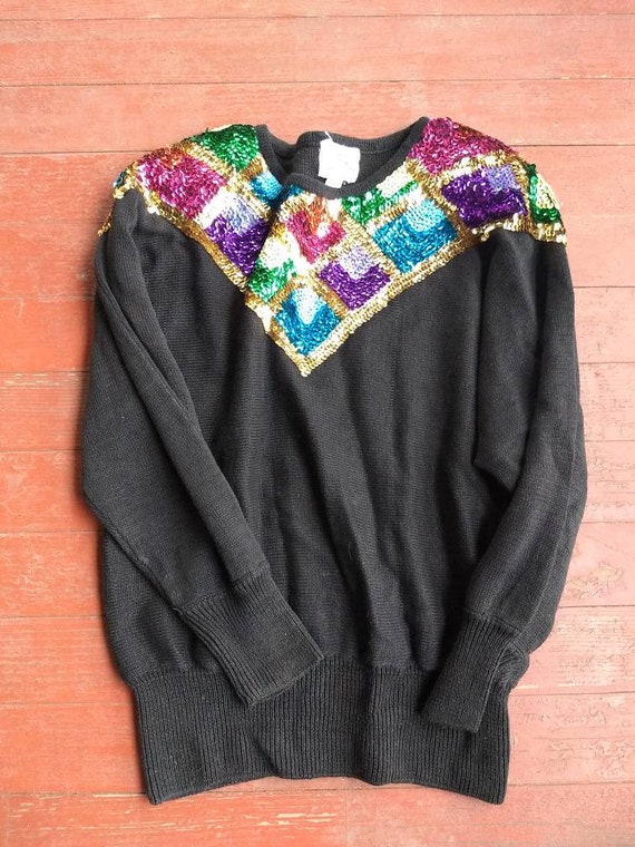 Vintage 1990s sequined black sweater - image 7