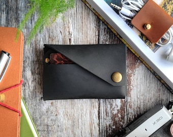 Black Leather wallet. Leather wallet handmade. Leather wallet men. Leather wallet women. Minimalist leather wallet.