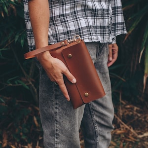 Leather clutch bag, tan leather handbag, leather clutch