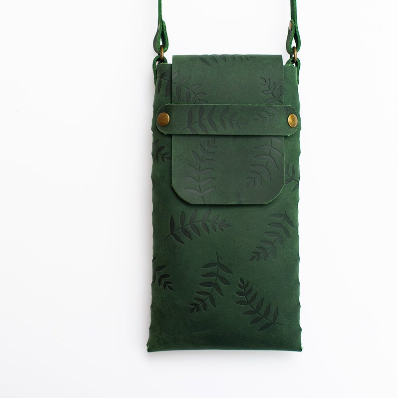 Green Botanical Leather Phone Holder image 3