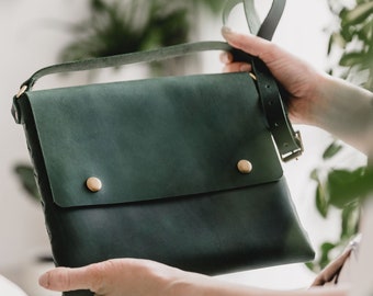 Green leather Bag, Green leather handbag