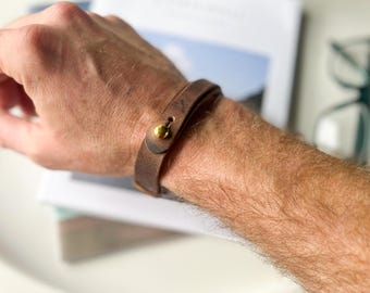 Leather Wrap Bracelet with Sam Browne Stud Closure, larger size.