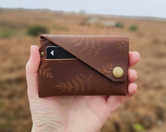 Botanical Tan Leather Wallet, tan leather wallet, wallet for him, wallet for her, leather wallet