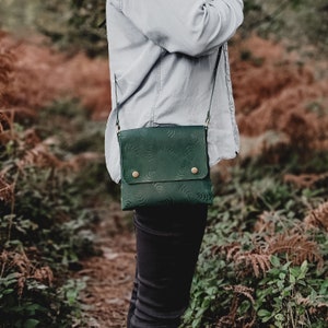 Botanical leather handbag, green leather handbag, crossbody bag, shoulder bag image 4