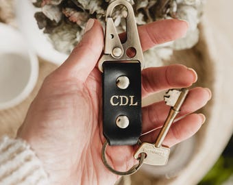 Personalized Leather Clip Keyring: Leather Ox Hide, Initial Engraving