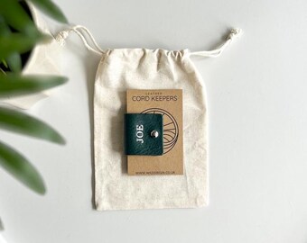 Leather cord keeper, personalised leather gift
