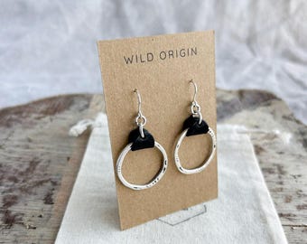 Medium Earring Hoop with Black Leather Detail