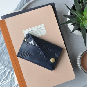 Botanical Navy Leather Wallet, leather personalised wallet image 2