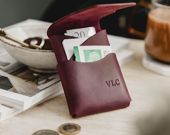 Plum Leather Card Wallet: Personalised Minimalist Wallet