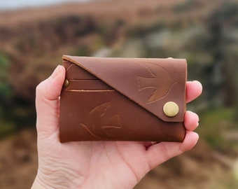 Tan Leather Wallet, Tan bird print leather wallet, men's leather wallet, women's leather wallets, leather wallet