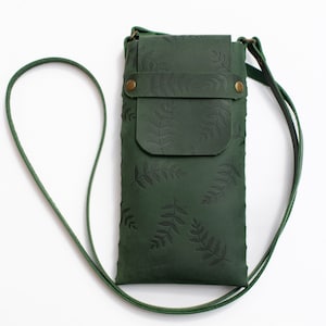 Green Botanical Leather Phone Holder image 4