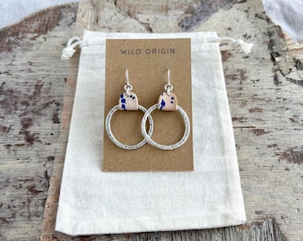 Larger Earring Hoops with Blue Splat leather