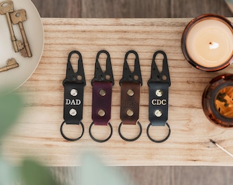 Personalized Leather Clip Keyring: Full Grain Leather, Monogram Option