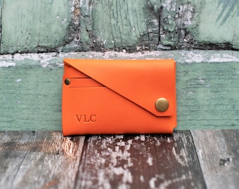 Orange leather wallet, Personalised Leather wallet, minimalist leather wallet, Leather wallet, leather wallet, minimalist wallet