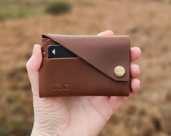 Cartera de cuero personalizada, cartera de cuero hecha a mano, tarjetero de cuero, regalo personalizado para él, regalo de cuero para ella