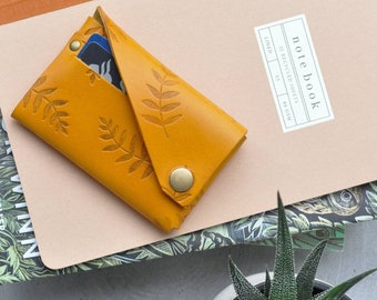 Yellow Leather Wallet, leather personalised wallet, botanical wallet, men's wallet, woman's wallet