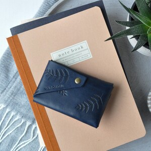 Botanical Navy Leather Wallet, leather personalised wallet image 3
