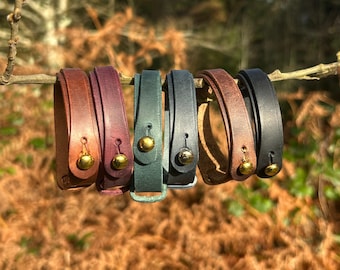 Leather Wrap Bracelet with Sam Browne Stud Closure, smaller size.