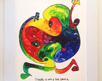 Watercolor Gicleé Print, Museum-Quality, Joyful, Happy Dance, Multicolor Wall Art, Vibrant Colorful, Red Blue Yellow Green, Matted,