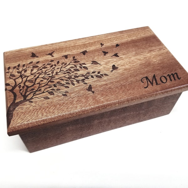 Personalized Music Box Choose Your Song, Custom Wood Music Jewelry Box,Laser Engraved Birds Music Box,Custom Memory Box
