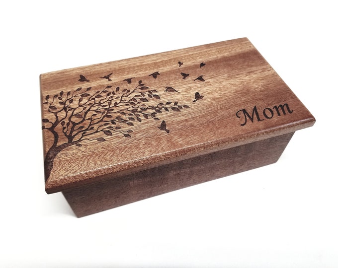 Personalized Music Box Choose Your Song, Custom Wood Music Jewelry Box,Laser Engraved Birds Music Box,Custom Memory Box