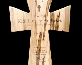 Custom Personalized Reverend Ordination Cross, Ordination Gift, Ordination Plaque, Handmade Wood Religious Gift, new Reverend gift