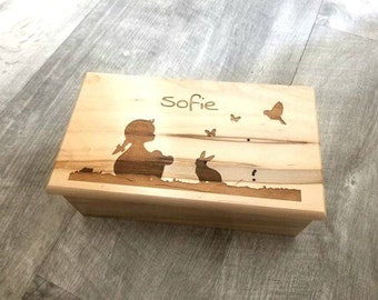 Caja de música electrónica personalizada para niña con cualquier canción, joyero personalizado para niña, caja de música de madera hecha a mano, regalo para hija