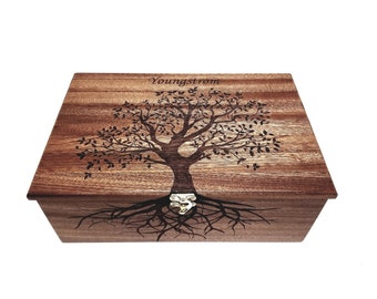 Premium Wood Custom Personalized Tree of Life Memory Box, Keepsake Box Hand Burned wood memory box, wedding card box, family tree box