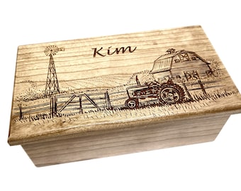 Personalized Farm Life Music Box Choose Your Song,Custom Wood Music Jewelry Box,Laser Engraved Music Box,Country Graduation Gift,Farmer Gift