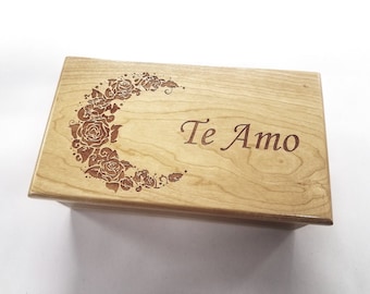 Personalized Floral Crescent Music Box Choose Your Song, Laser Engraved Music Box, Love you to the moon, moon jewelry box, Grandchild Gift