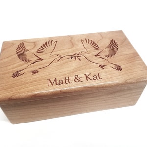 Love Bird Doves Music Box Choose Your Song Add Text, Personalized Custom Wood Music Jewelry Box, Unique Wedding Gift, 5 year Anniversary