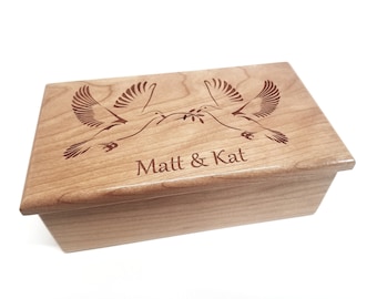 Personalized Love Bird Doves Music Box Choose Your Song, Custom Wood Music Jewelry Box, Unique Wedding Gift, 5 year Anniversary