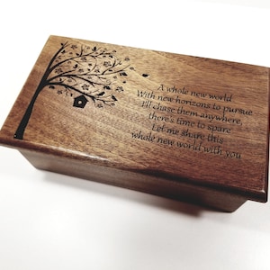 Personalized Electronic Tree and Bird house Music Box ANY SONG, Custom Song Jewelry Box, Hand Made Wood Music Box, 5 year anniversary