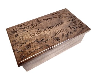 Garden Music Box Choose Your Song Add Text, Personalized Custom Music Jewelry Box,Laser Engraved Floral Music Box, Custom Gardener Music Box