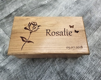 Personalized Rose Music Box Choose Your Song, valentines gift for her, Custom Wood Music Jewelry Box,Flower Butterfly Valentines Music Box