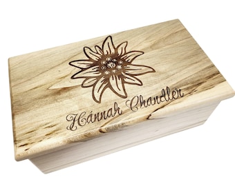Music Box Choose Your Song Add Text, Edelweiss Flower Personalized Custom Wood Music Jewelry Box, Edelweiss Song, Sound of Music Box