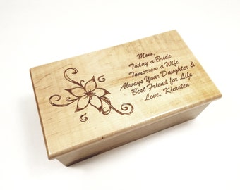 Personalized Flower Music Box Choose Your Song, Flower Design Custom Wood Music Jewelry Box, Mother of the Bride Gift