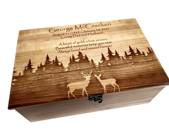 Custom Personalized Love Deer Couple Memory Box, Laser Engraved Rustic Wood Box, Rustic 5 Year Anniversary Gift, Anniversary Gift for Him