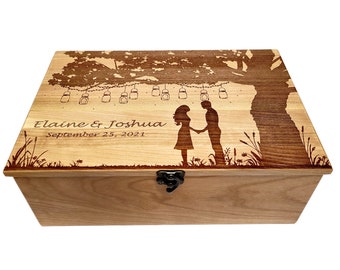 Custom Personalized Couple Mason Jar Tree,12x8x4 Laser Engraved Rustic Wood Box,Rustic Wedding Gift,Country Wedding Gift,Rustic Anniversary
