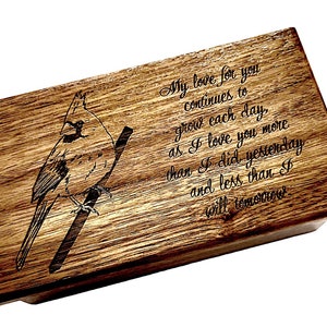 Music Box Choose Your Song Add Text Personalized Cardinal on branch, Custom Wood Laser Engraved Music Jewelry Box, Cardinal Memorial